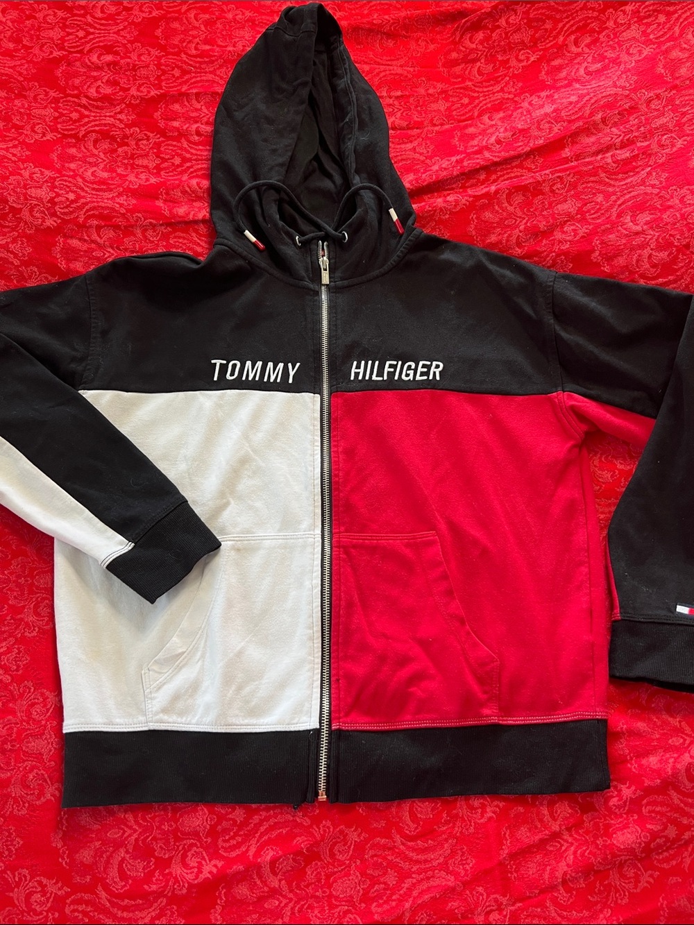 Tommy Hilfiger Sport Colorblock Zip Hoodie Women’s Medium Red White Black